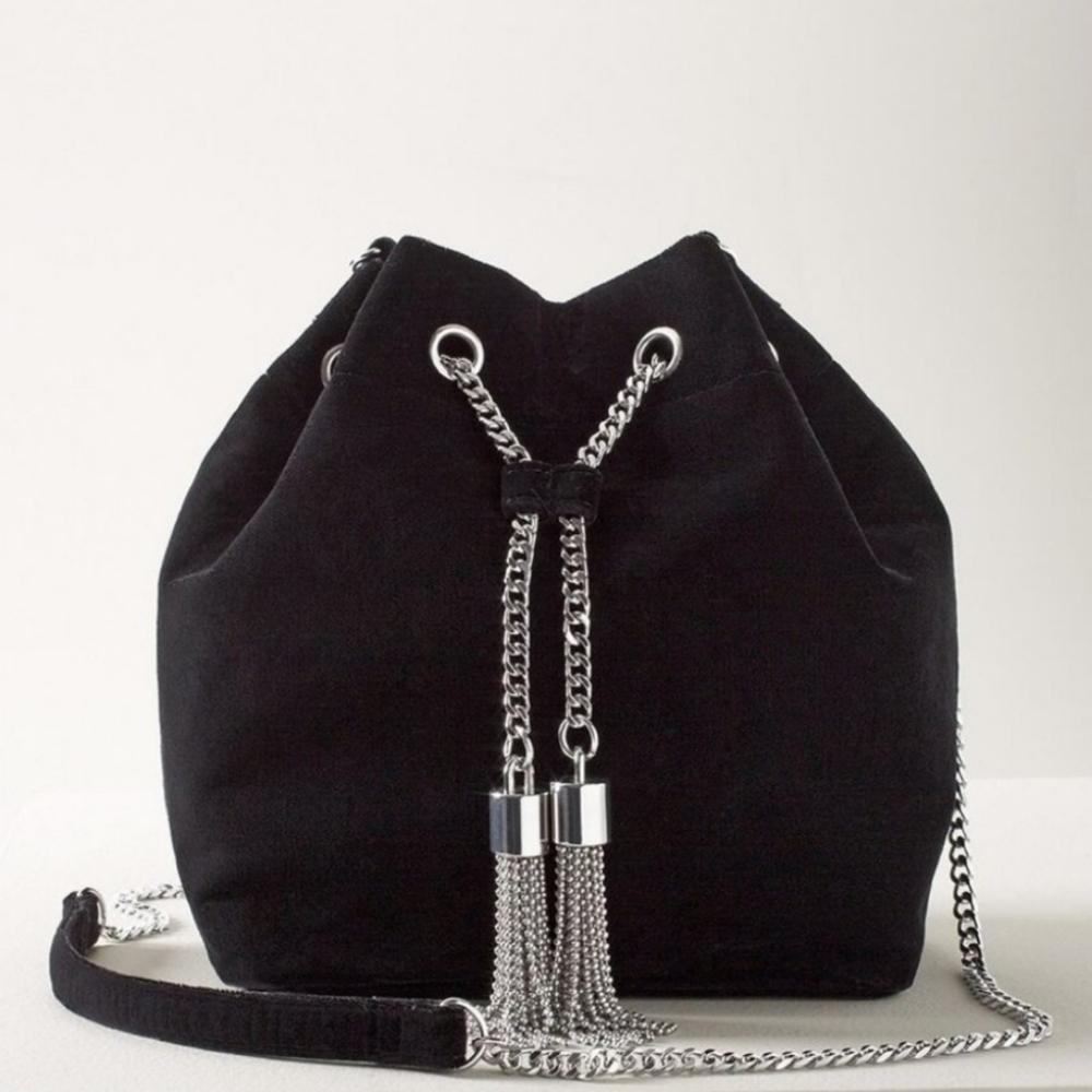 NEW White House Black Market Black Velvet Crossbody Tassel Bag